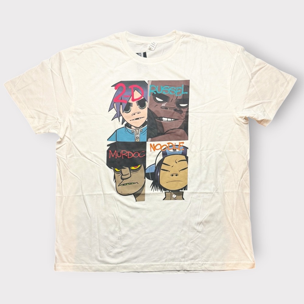 Gorillaz Graphic T-Shirt Mens 2XL Cream White Character Poster Print NWT